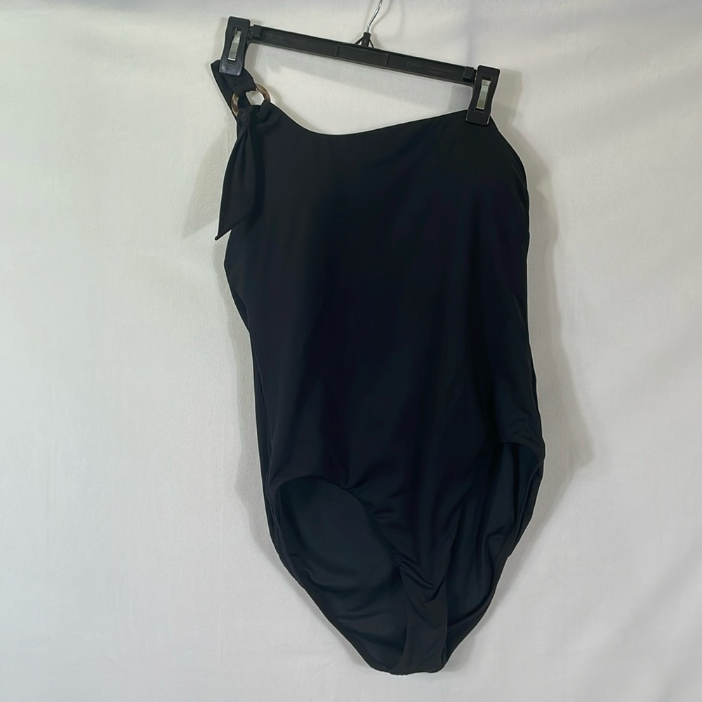 Seafolly One Shoulder One-piece Swimsuit Black Maillot Size 12 EUC